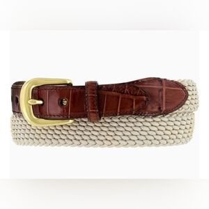 Brighton Men's Elastic Cord With Croco Embossed Leather Brass Buckle Belt 36"